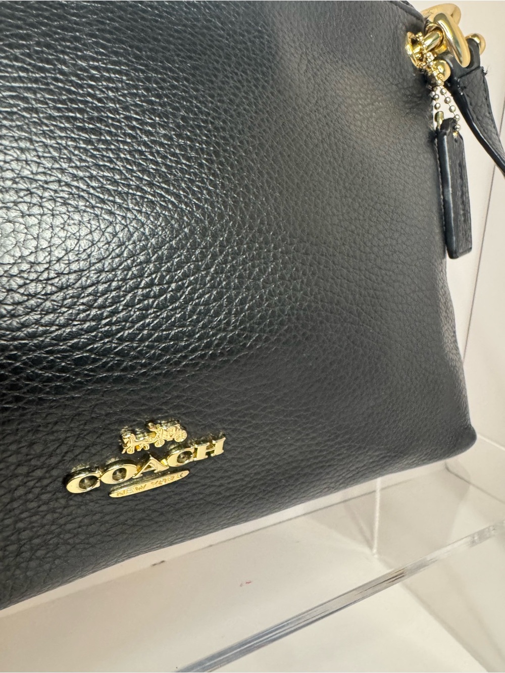 #427 Coach Mia Black Pebbled Leather Crossbody Bag - Picture 3 of 17